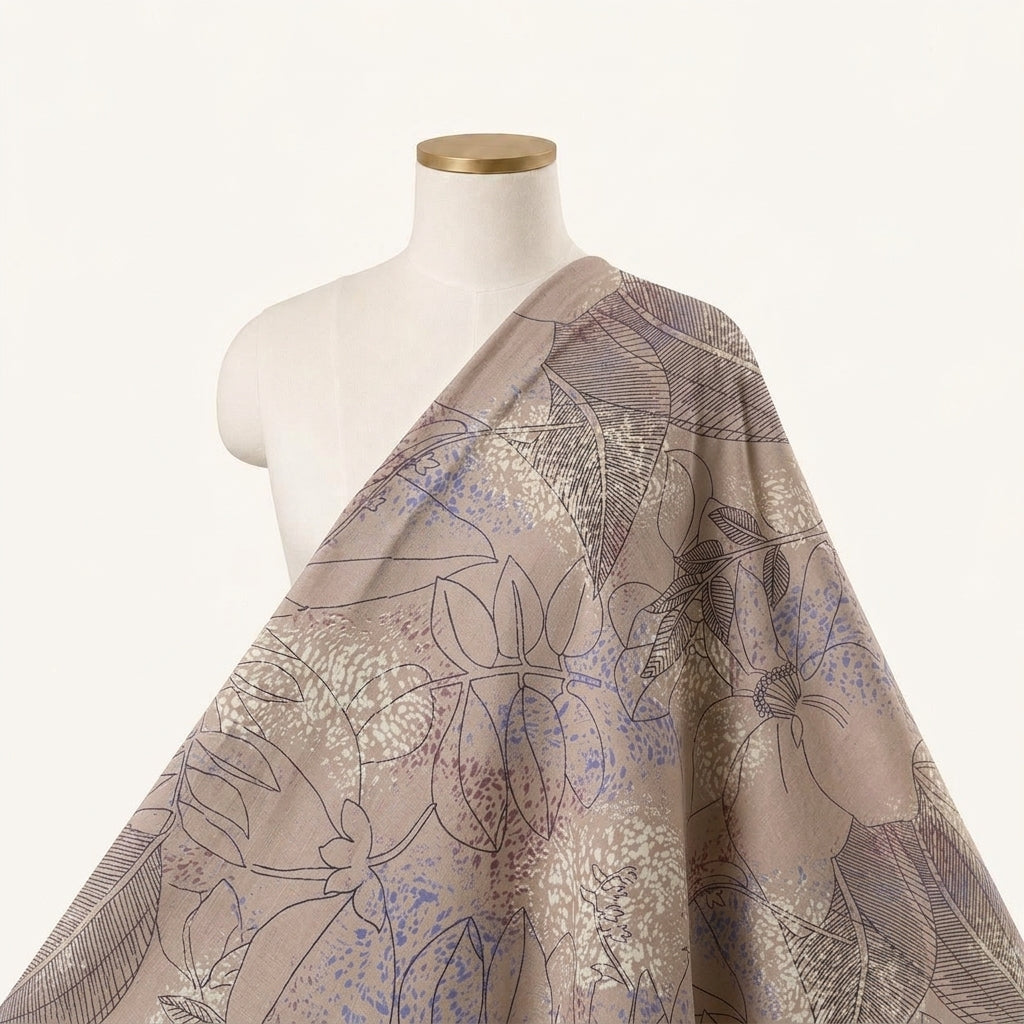 Floral Biege Floral Crepe Fabric Draped as a saree