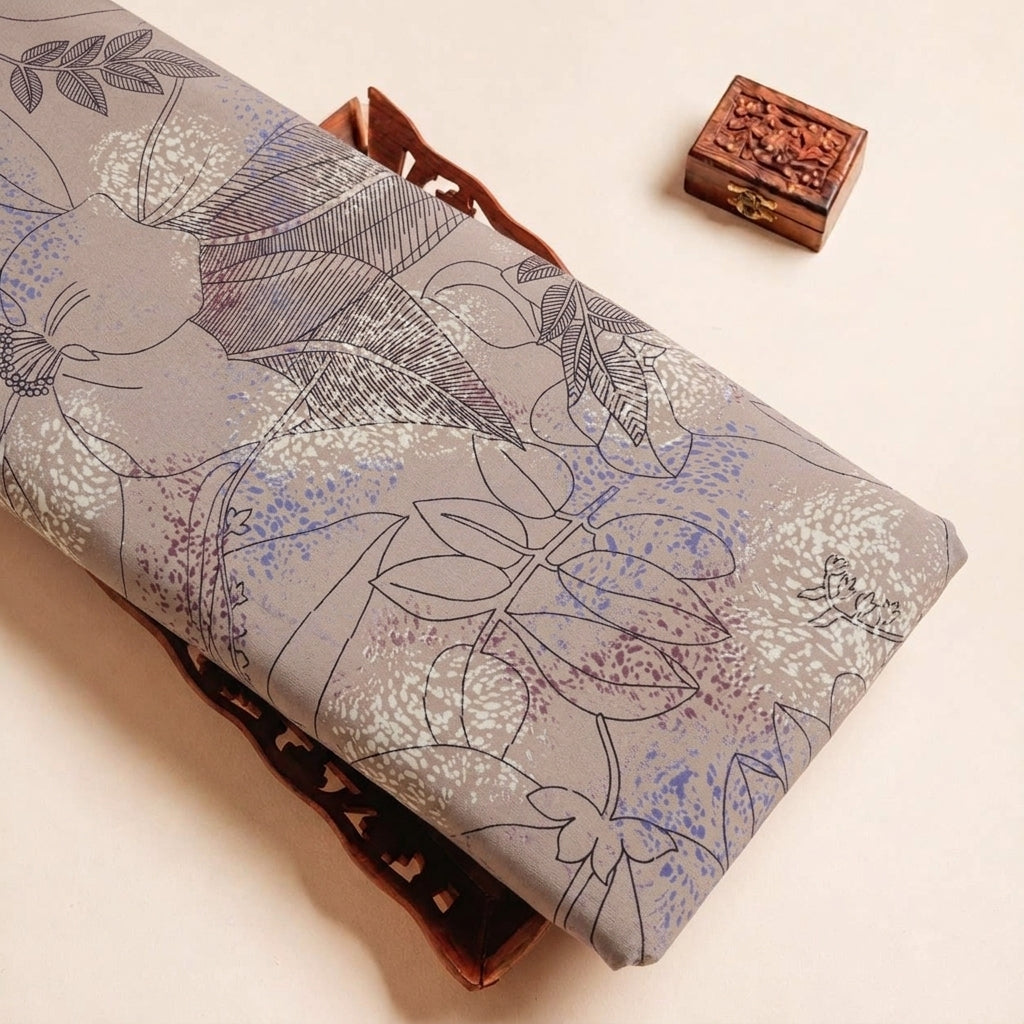 Folded Biege Floral Crepe Fabric Highlighting and Texture