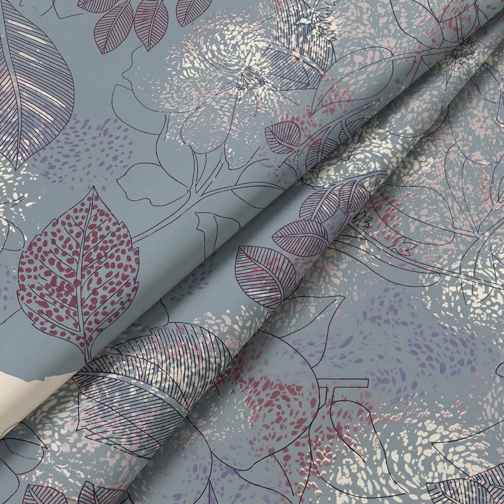 Folded Floral Grey Floral Crepe Fabric