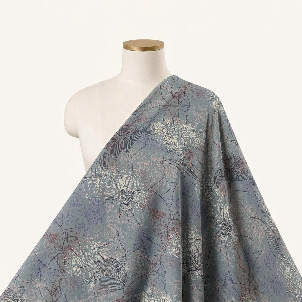 Floral Grey Floral Crepe Fabric Draped as a saree
