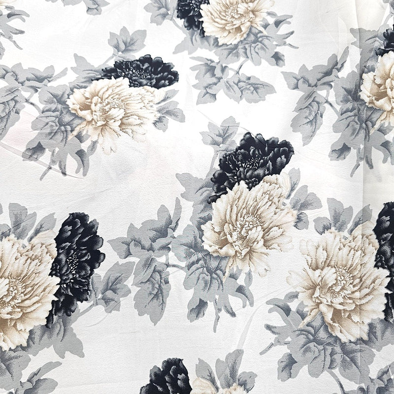 White Floral Crepe Fabric - EB13322 - EB13322 - Flat Fabric