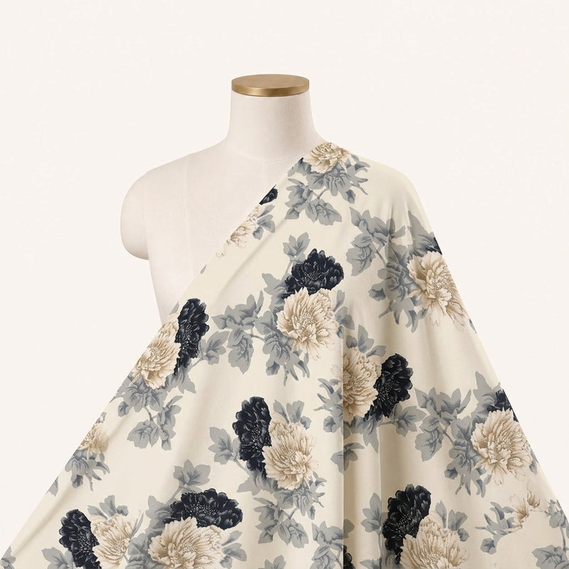 White Floral Crepe Fabric - EB13322 - EB13322 - Saree Drape