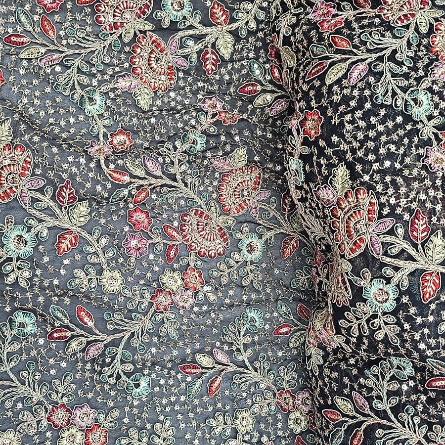 Embroidery Georgette Fabric - EB13337 - Flat fabric