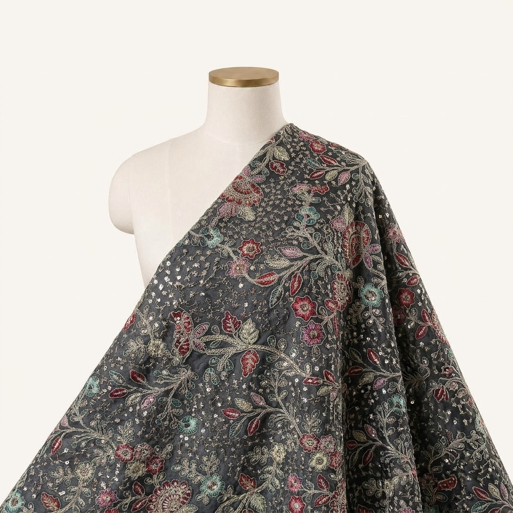 Embroidery Black Embroidery Georgette Fabric Draped as a saree