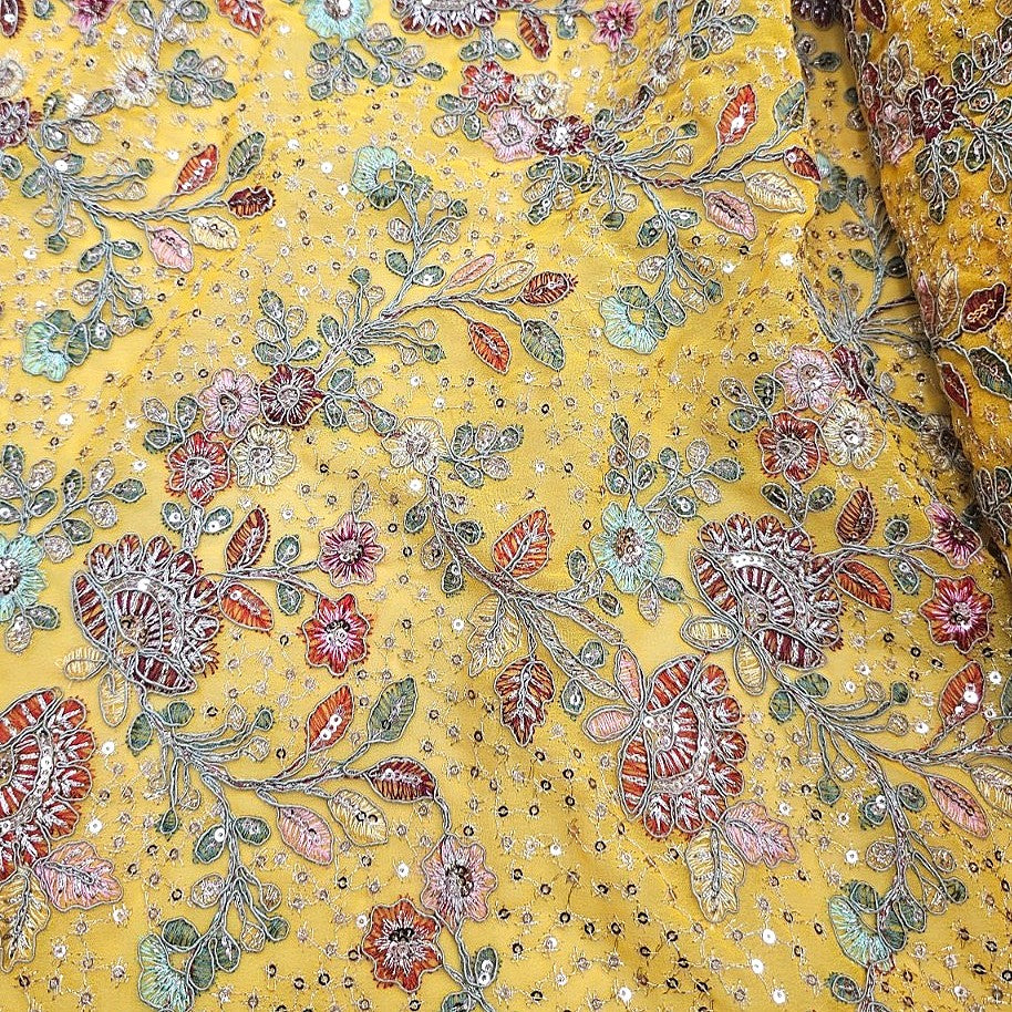 Embroidery Georgette Fabric - EB13338 - Flat fabric