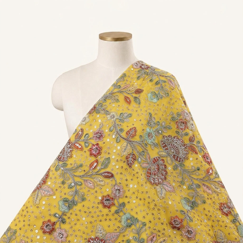 Embroidery Yellow Embroidery Georgette Fabric Draped as a saree