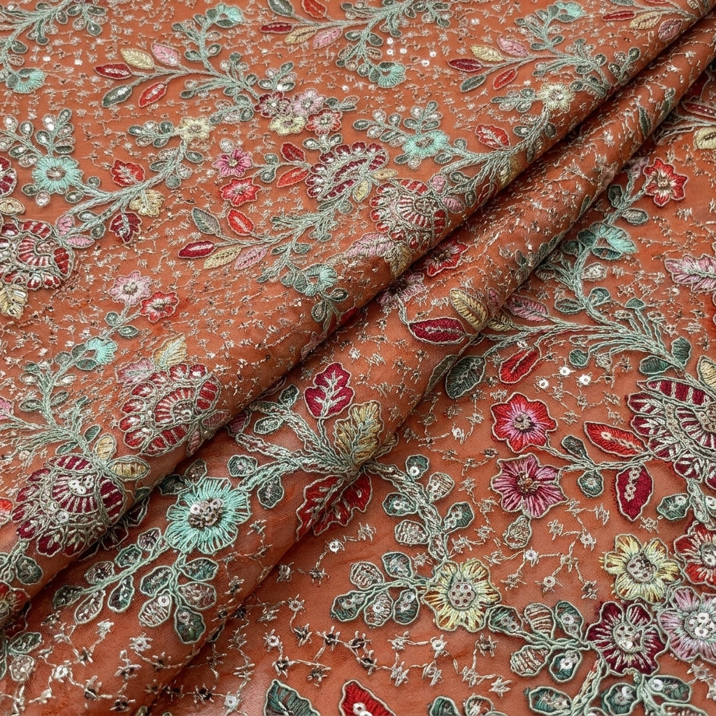 Embroidery Georgette Fabric - EB13339 - folds