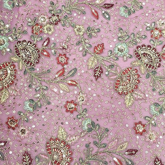Dusty Pink Embroidery Georgette Fabric - EB13340 - EB13340 - Flat fabric