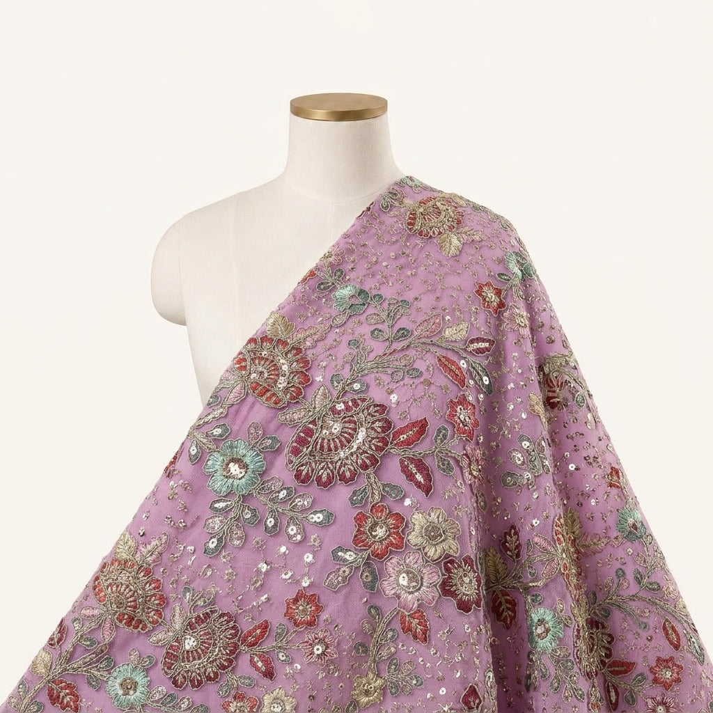 Embroidery Dusty Pink Embroidery Georgette Fabric Draped as a saree