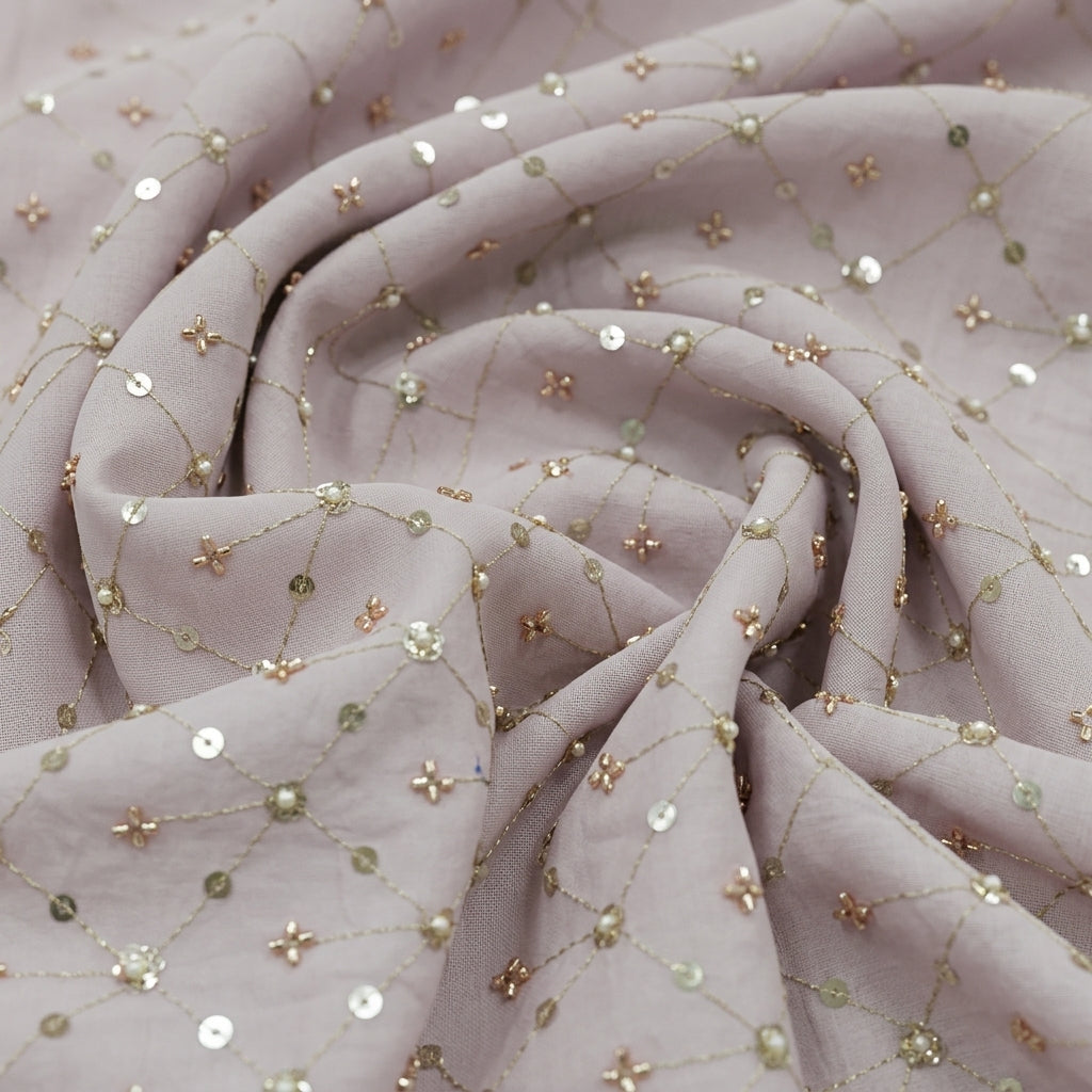 Swirled Embroidery Baby Pink Embroidery Crepe Fabric