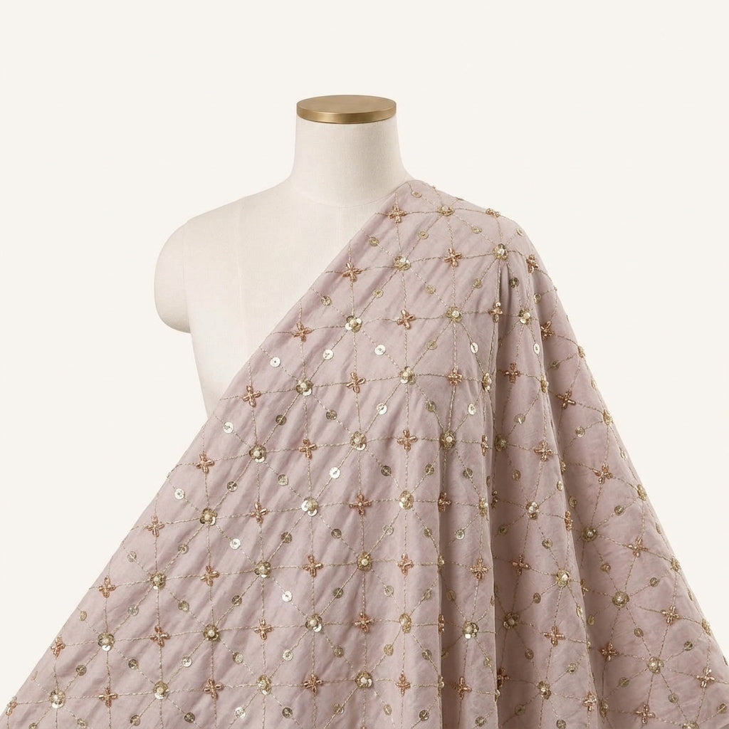 Embroidery Baby Pink Embroidery Crepe Fabric Draped as a saree