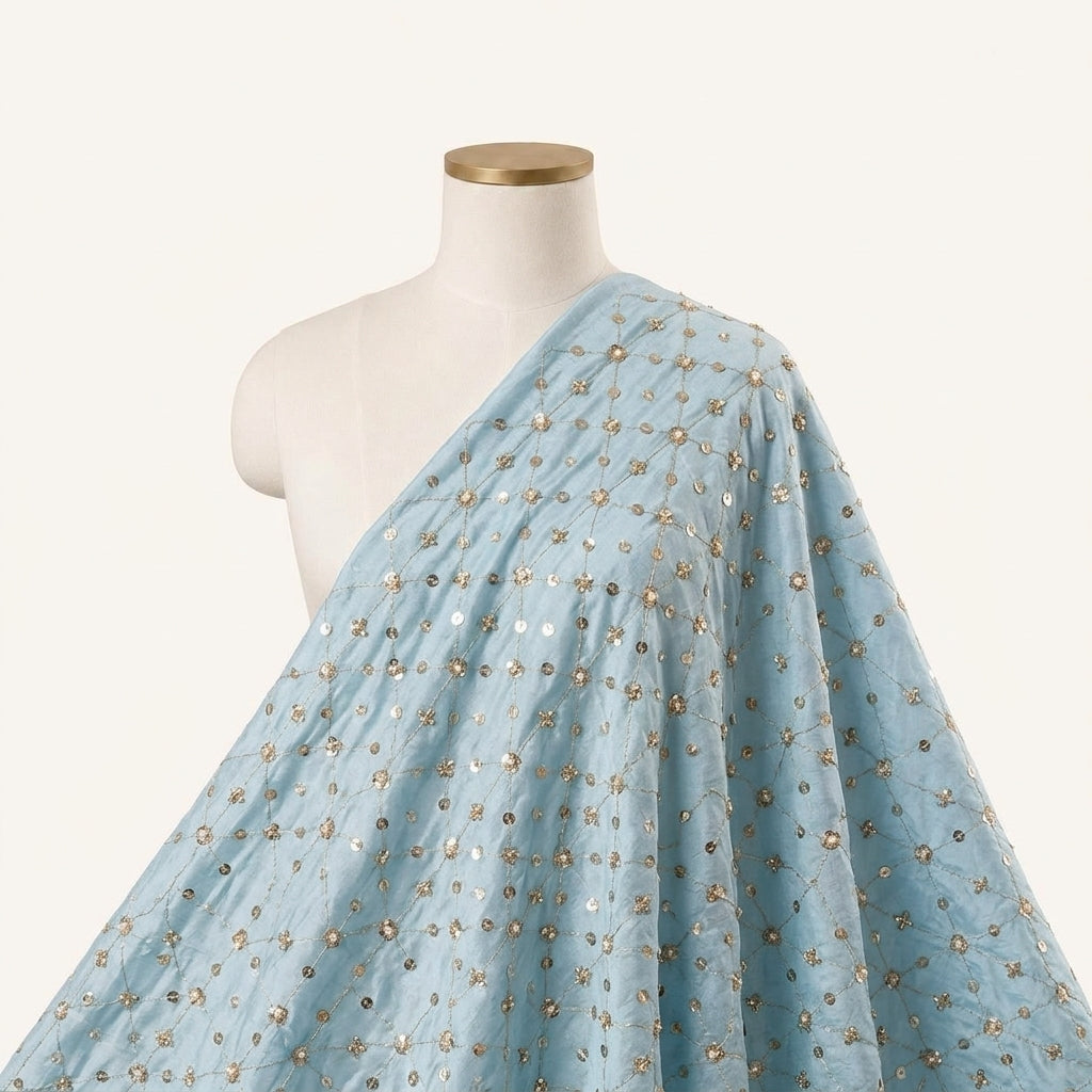 Embroidery Blue Embroidery Crepe Fabric Draped as a saree