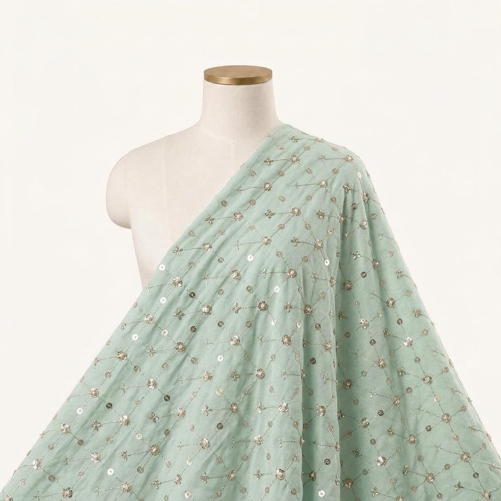 Embroidery Green Embroidery Crepe Fabric Draped as a saree