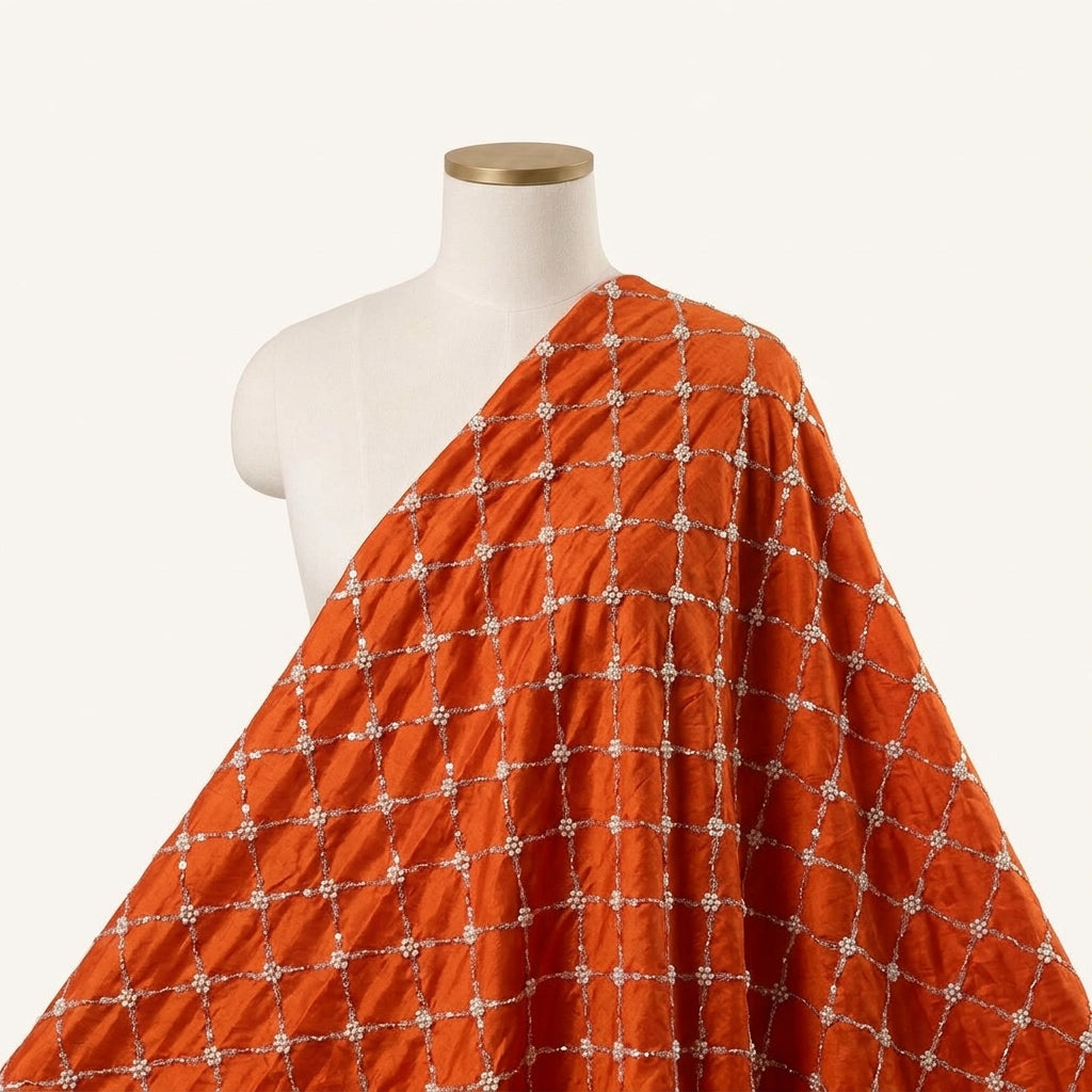 Embroidery Dark Orange Embroidery Crepe Fabric Draped as a saree