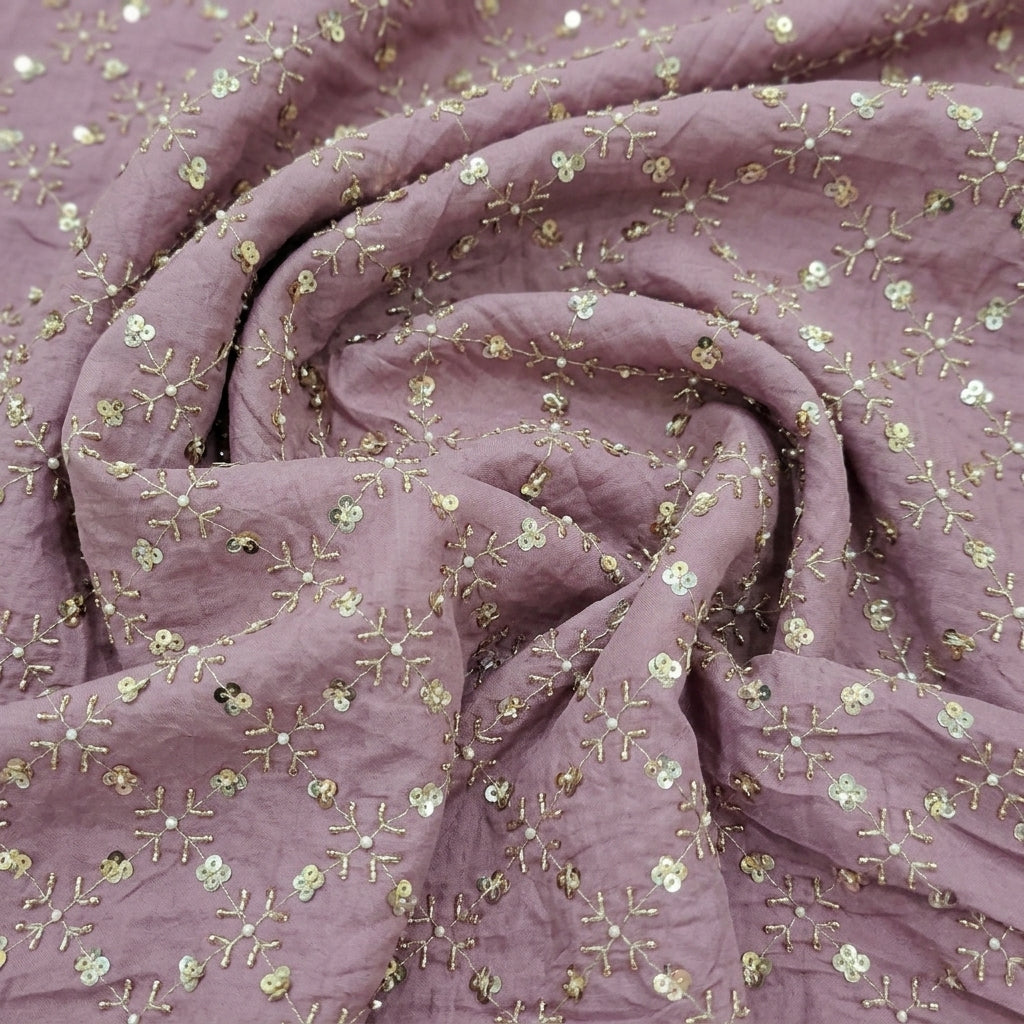 Swirled Embroidery Wine Embroidery Crepe Fabric