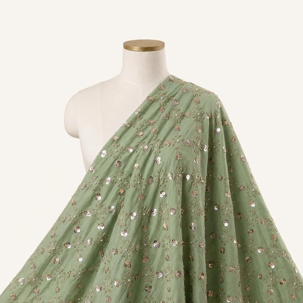 Embroidery Green Embroidery Crepe Fabric Draped as a saree