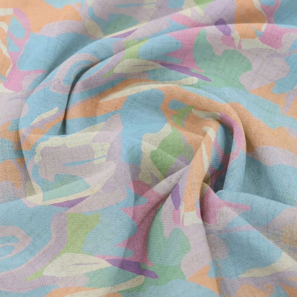 Swirled Abstract Light Blue Abstract Crepe Fabric