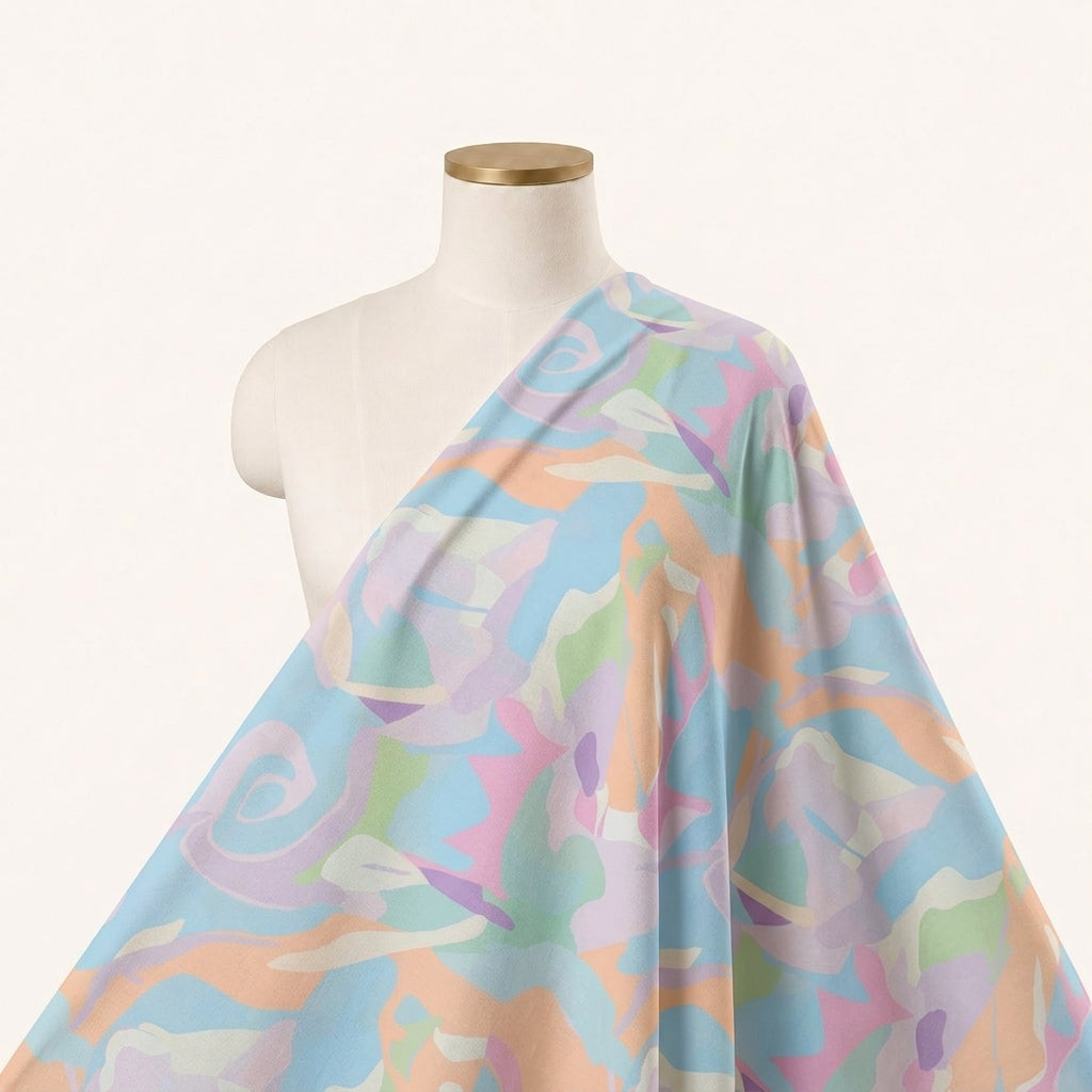 Abstract Light Blue Abstract Crepe Fabric Draped as a saree