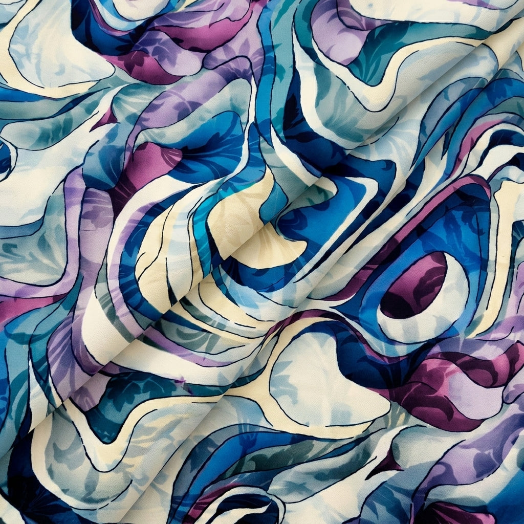 Folded Abstract Blue Abstract Crepe Fabric