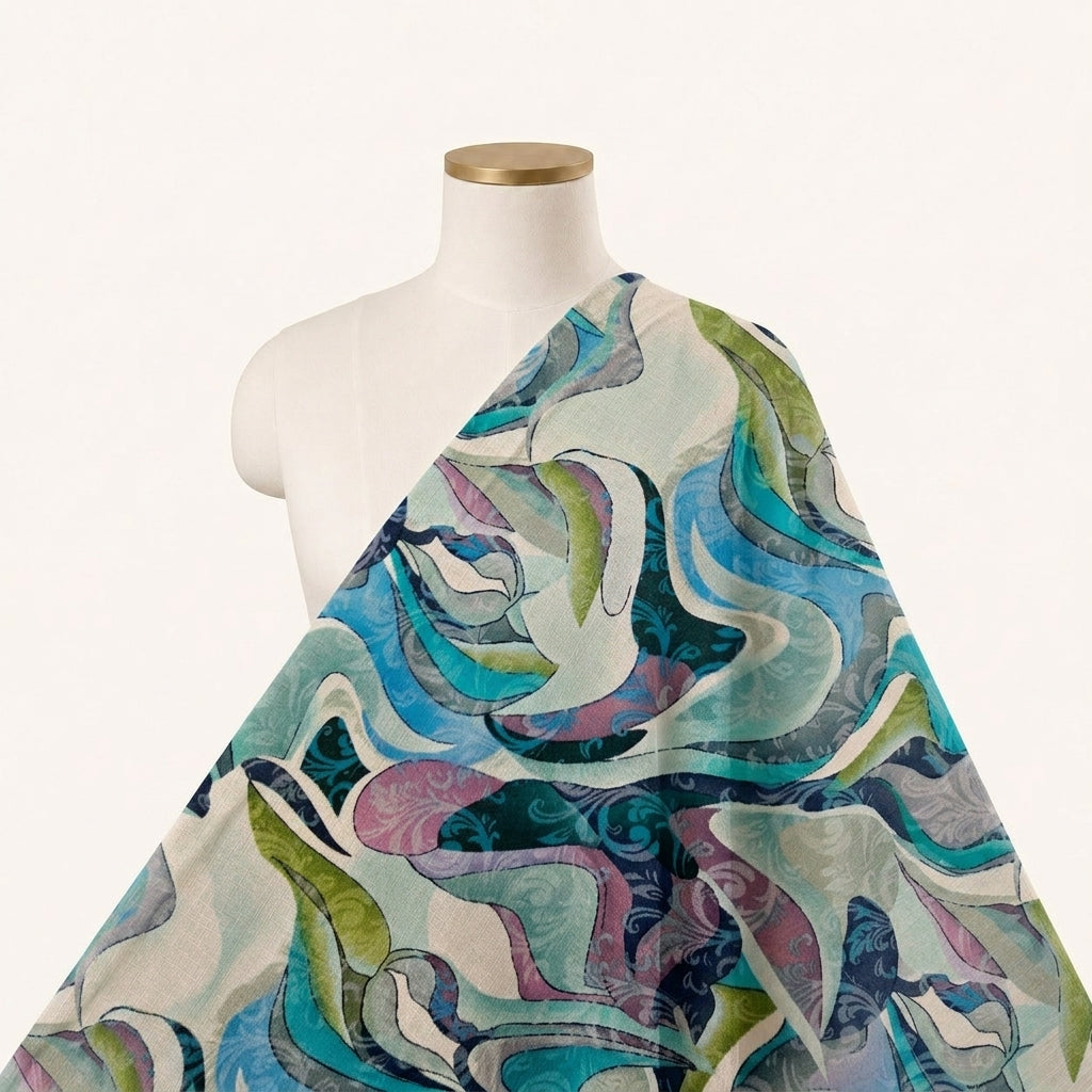 Abstract Cream Abstract Crepe Fabric Draped as a saree