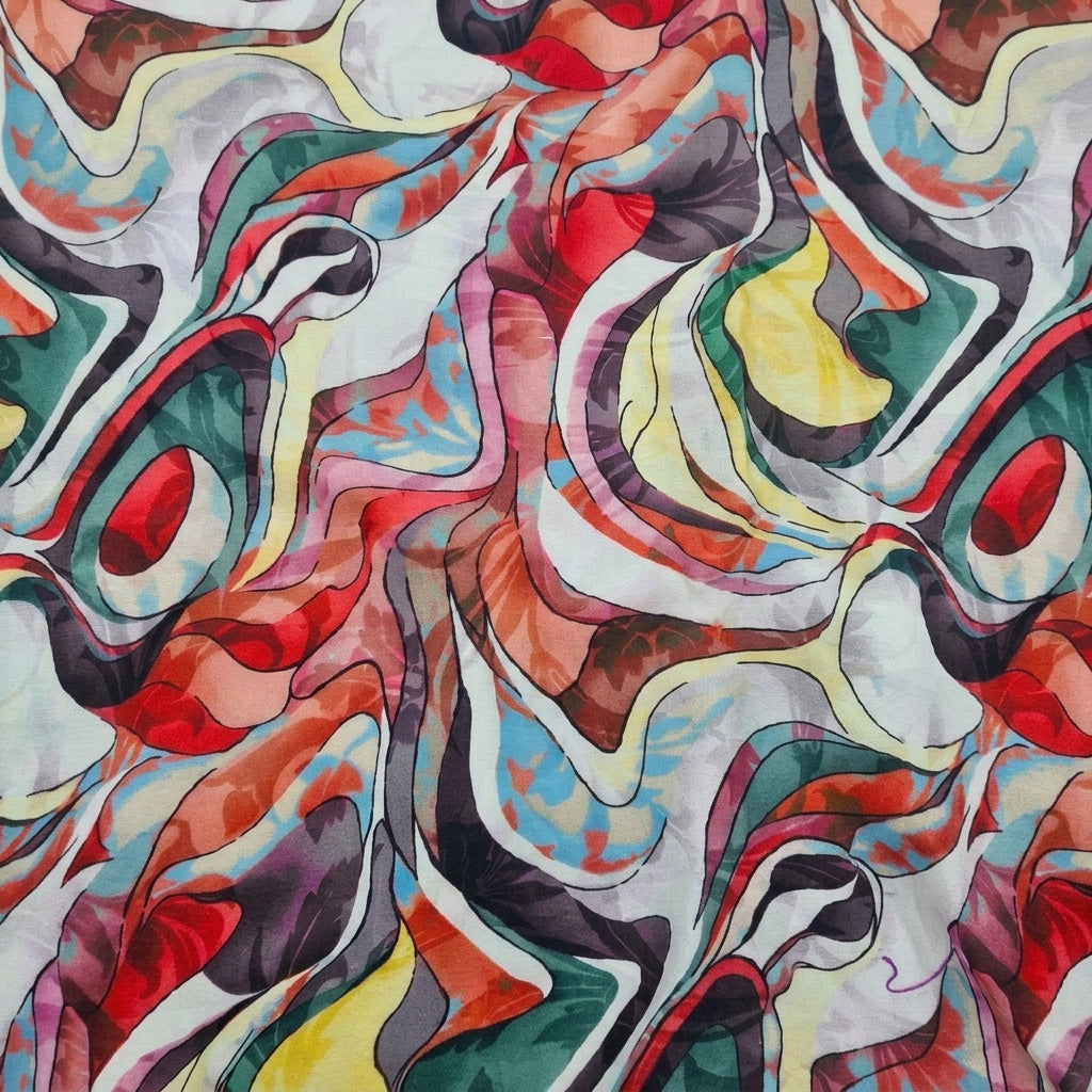 Swirled Abstract Red Abstract Crepe Fabric