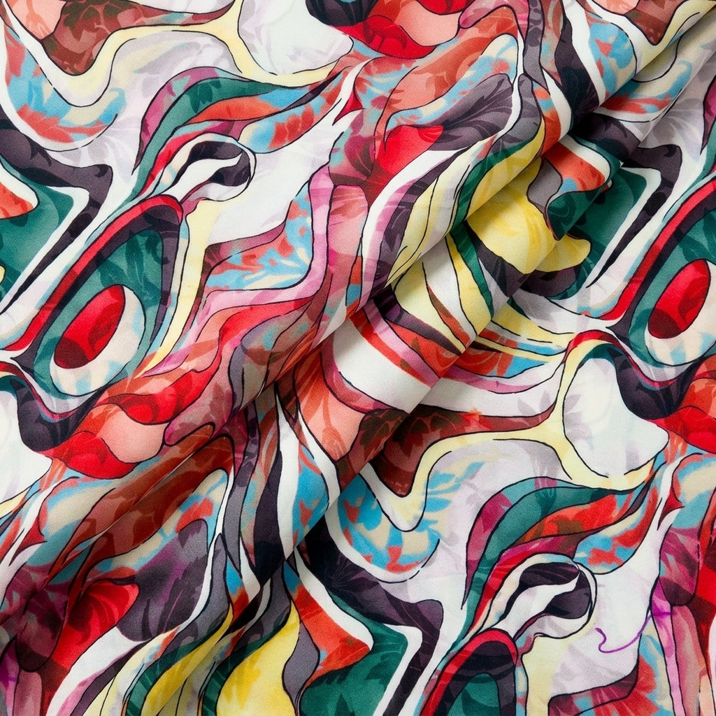 Folded Abstract Red Abstract Crepe Fabric