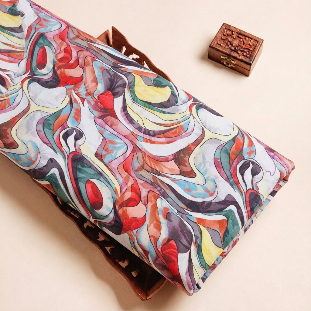 Folded Red Abstract Crepe Fabric Highlighting and Texture