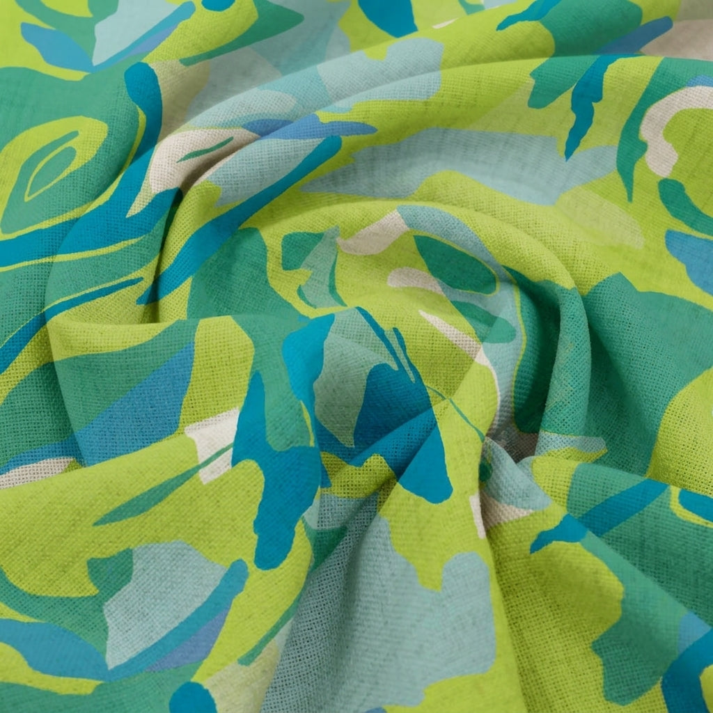 Swirled Abstract Green Abstract Crepe Fabric