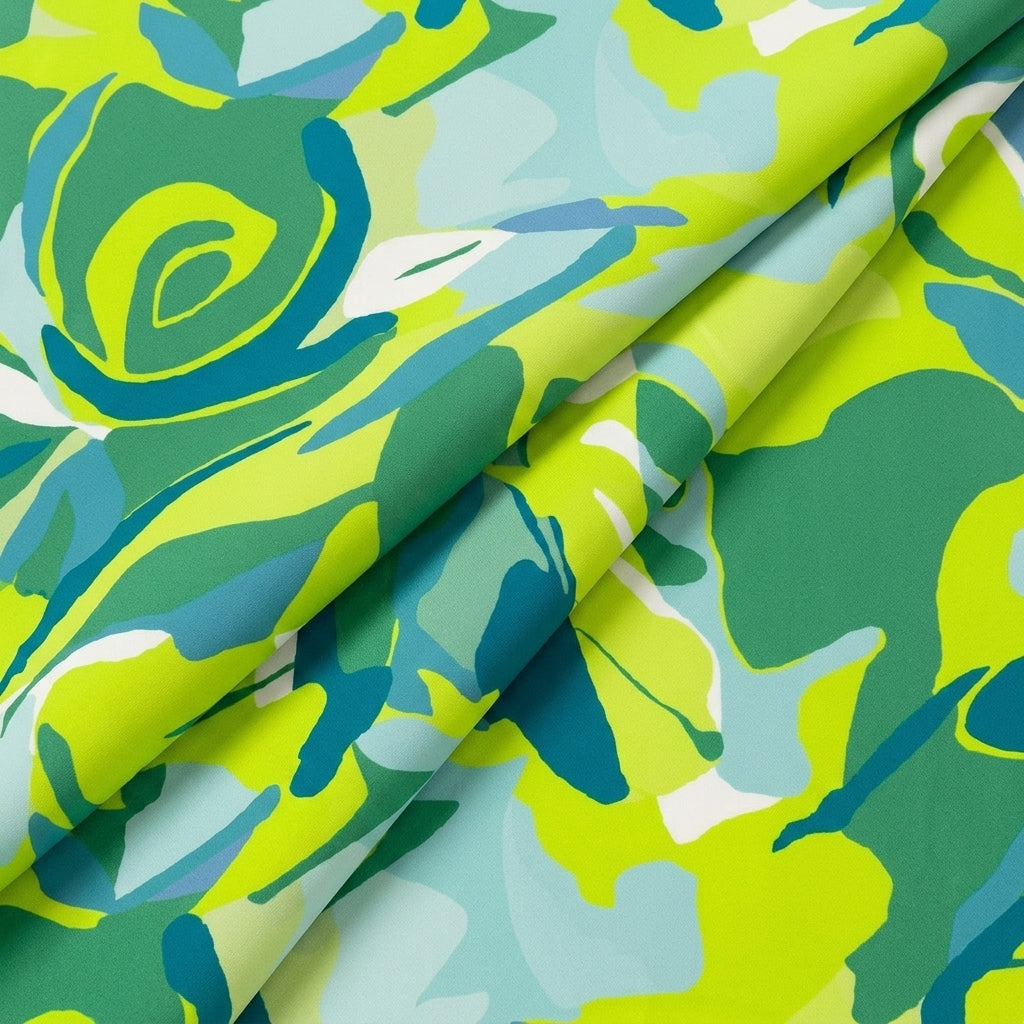 Folded Abstract Green Abstract Crepe Fabric