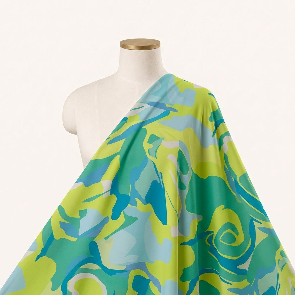 Abstract Green Abstract Crepe Fabric Draped as a saree