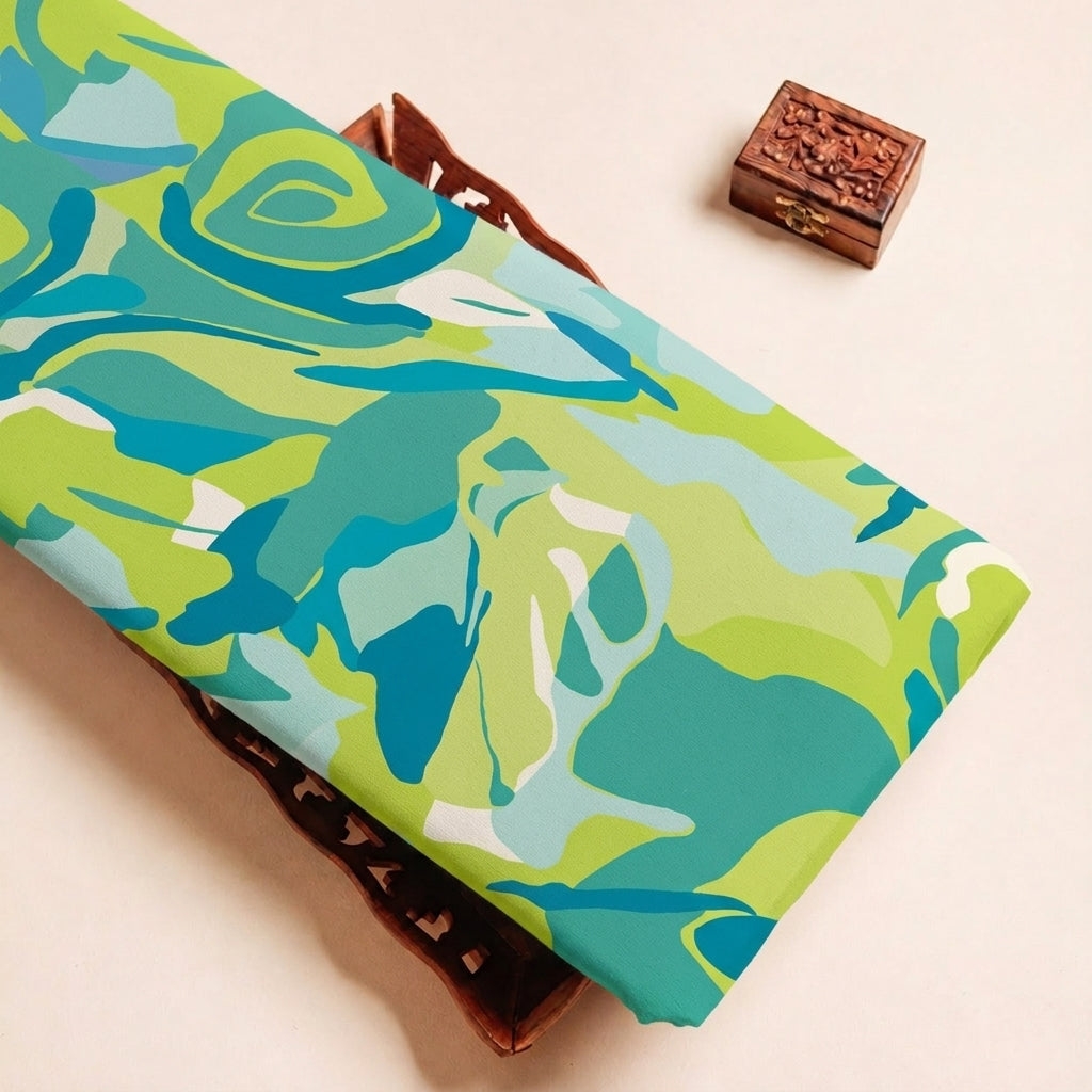 Folded Green Abstract Crepe Fabric Highlighting and Texture