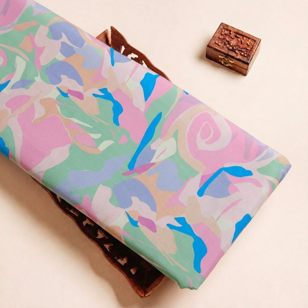 Folded Light Pink Abstract Crepe Fabric Highlighting and Texture