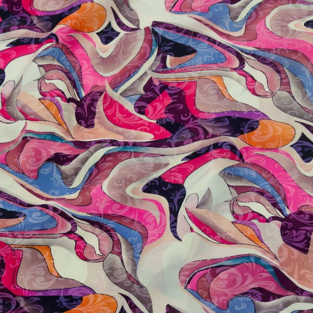 Swirled Abstract Pink Abstract Crepe Fabric