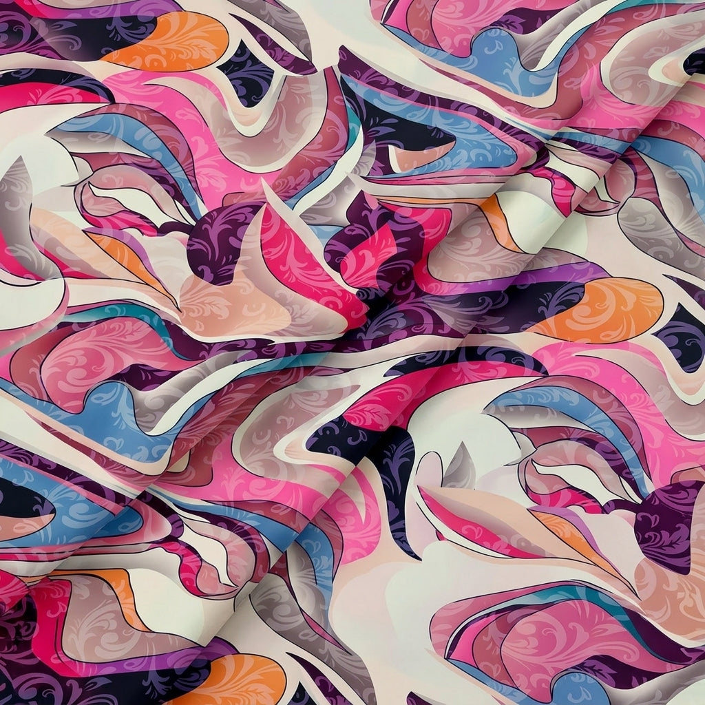 Folded Abstract Pink Abstract Crepe Fabric