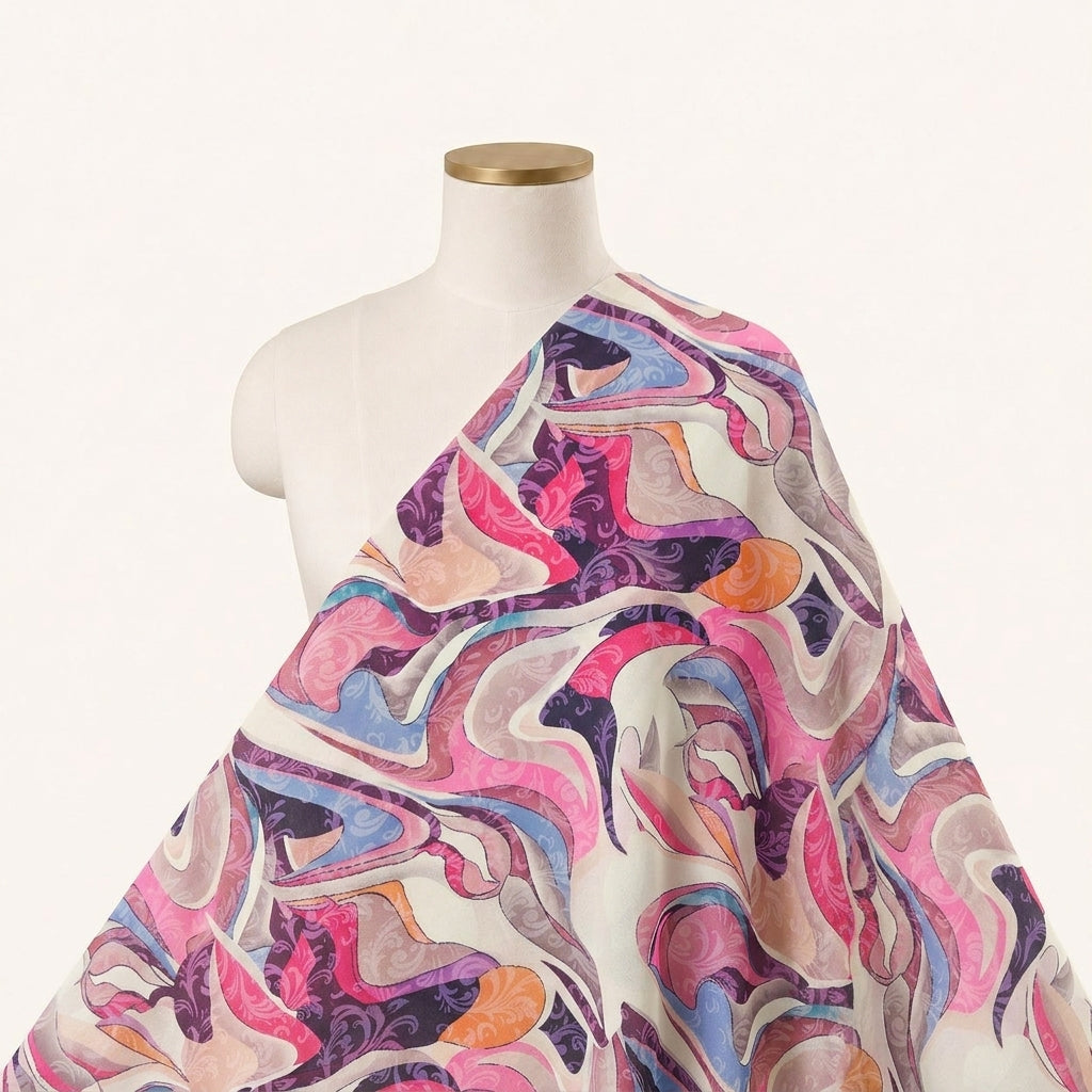 Abstract Pink Abstract Crepe Fabric Draped as a saree