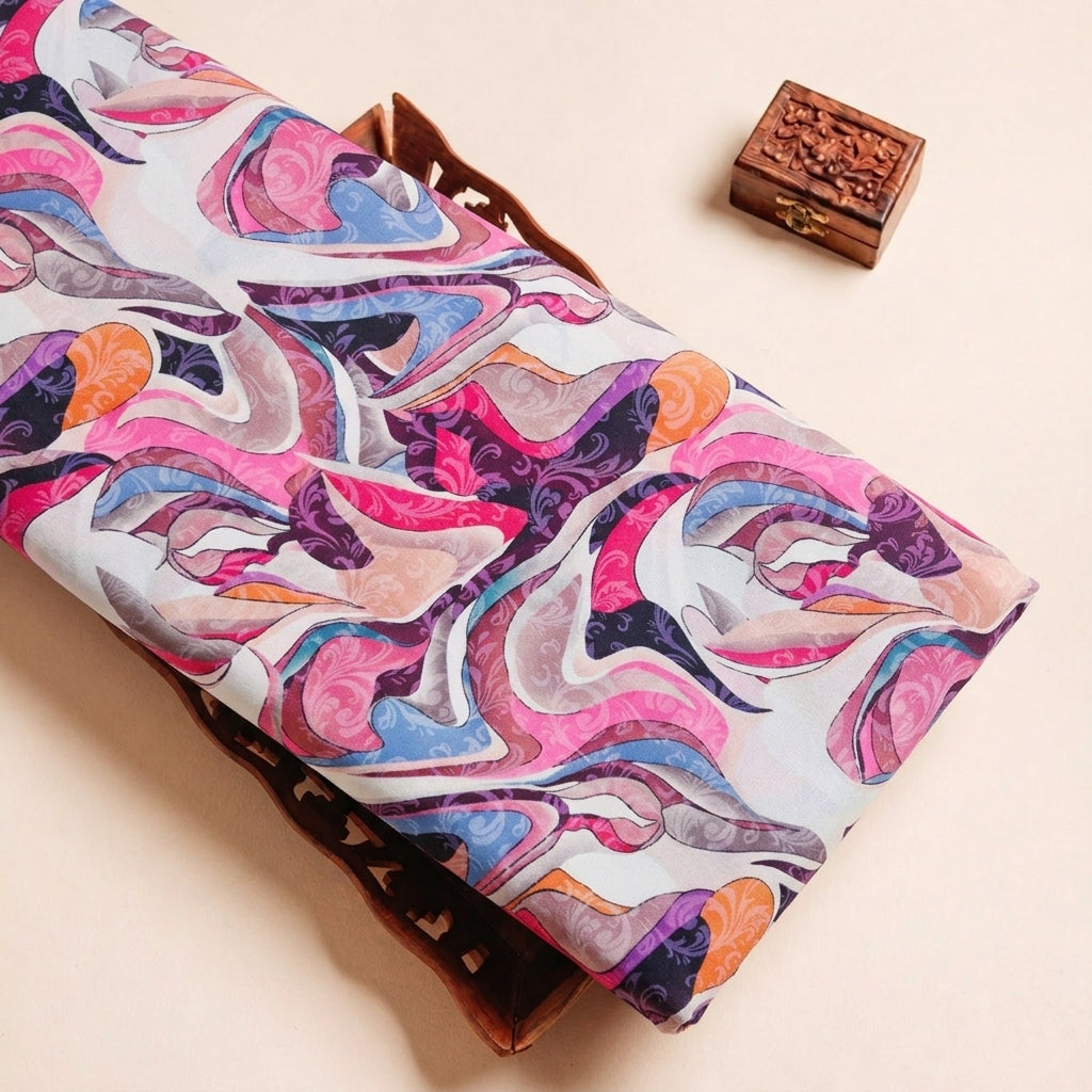 Folded Pink Abstract Crepe Fabric Highlighting and Texture