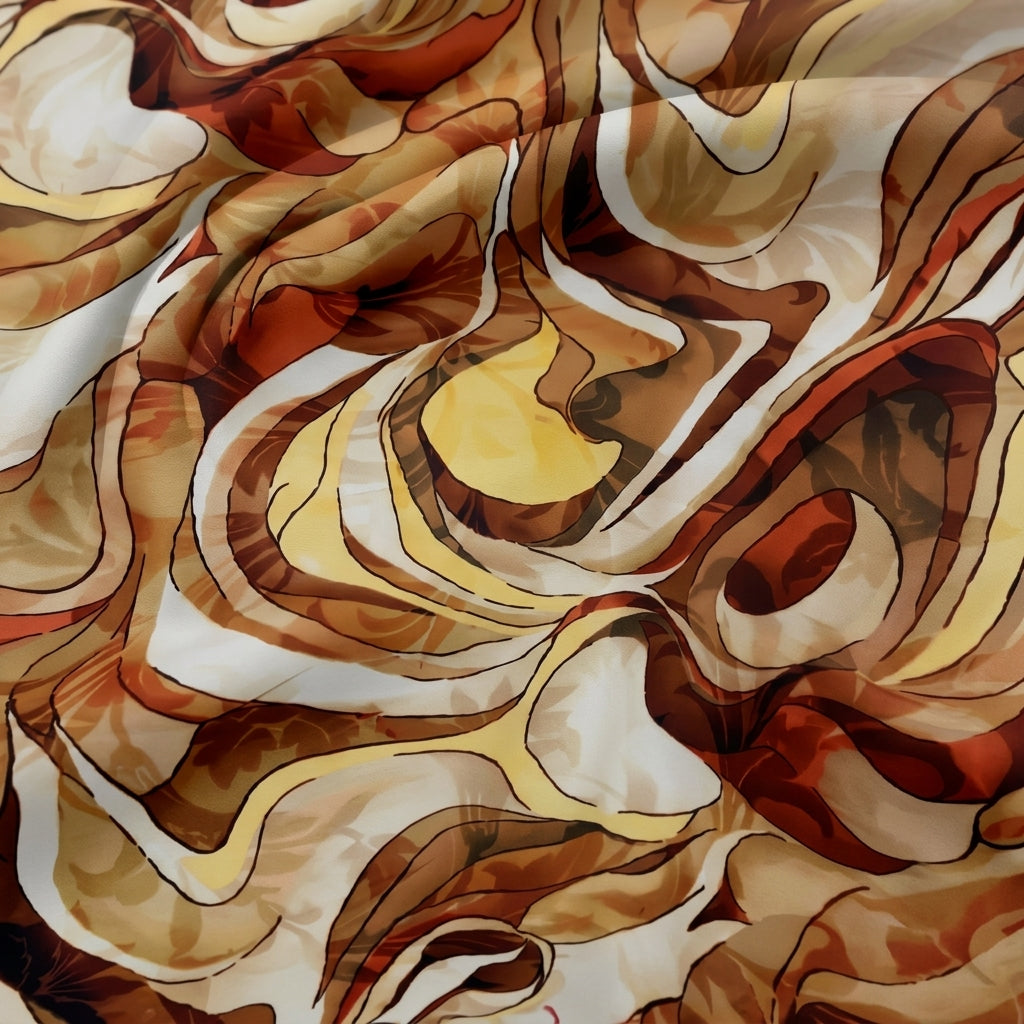Swirled Abstract Yellow Abstract Crepe Fabric