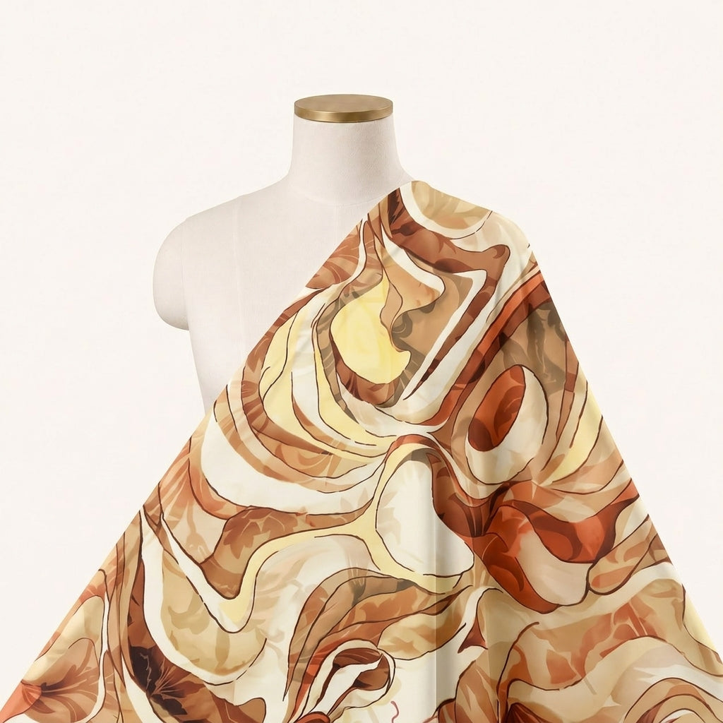 Abstract Yellow Abstract Crepe Fabric Draped as a saree