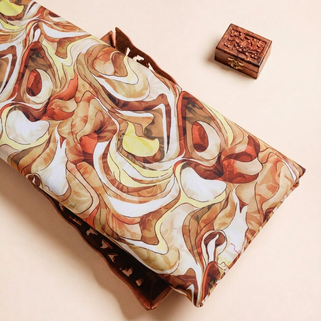 Folded Yellow Abstract Crepe Fabric Highlighting and Texture