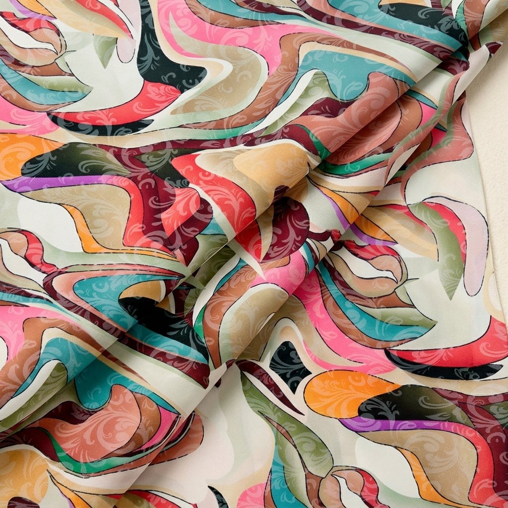Folded Abstract Cream Abstract Crepe Fabric