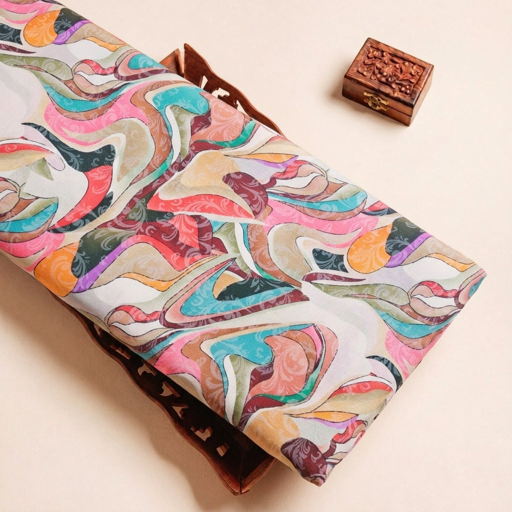 Folded Cream Abstract Crepe Fabric Highlighting and Texture