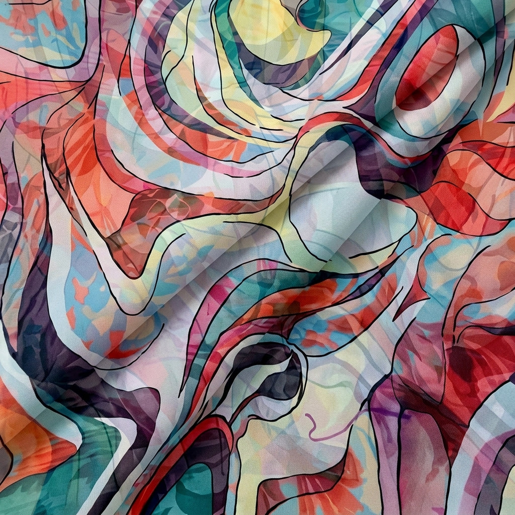 Folded Abstract Red Abstract Organza Fabric