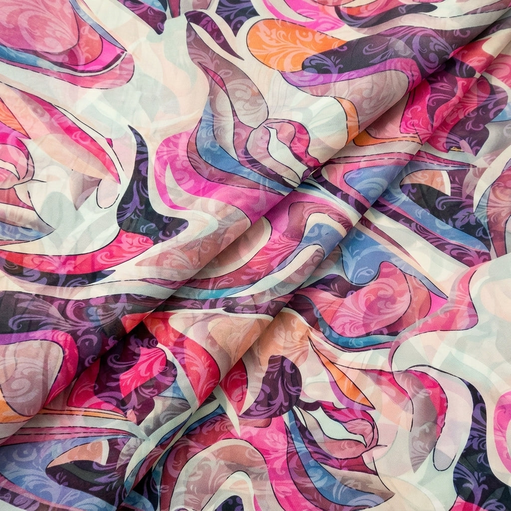 Folded Abstract Pink Abstract Organza Fabric