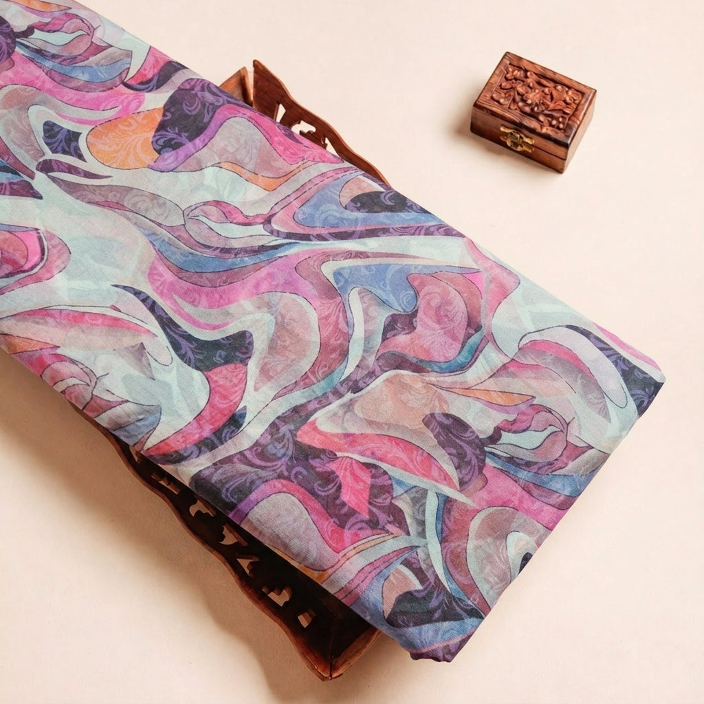 Folded Pink Abstract Organza Fabric Highlighting and Texture