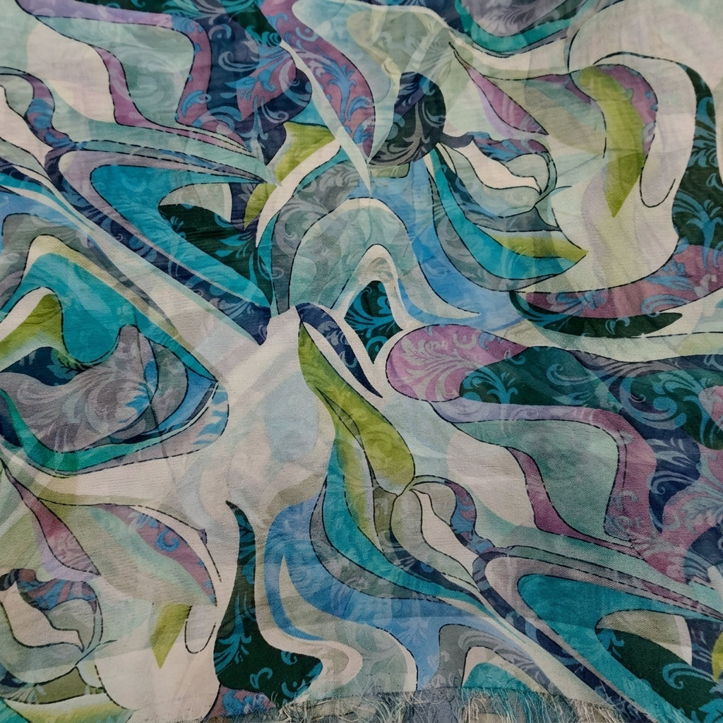 Swirled Abstract Cream Abstract Organza Fabric