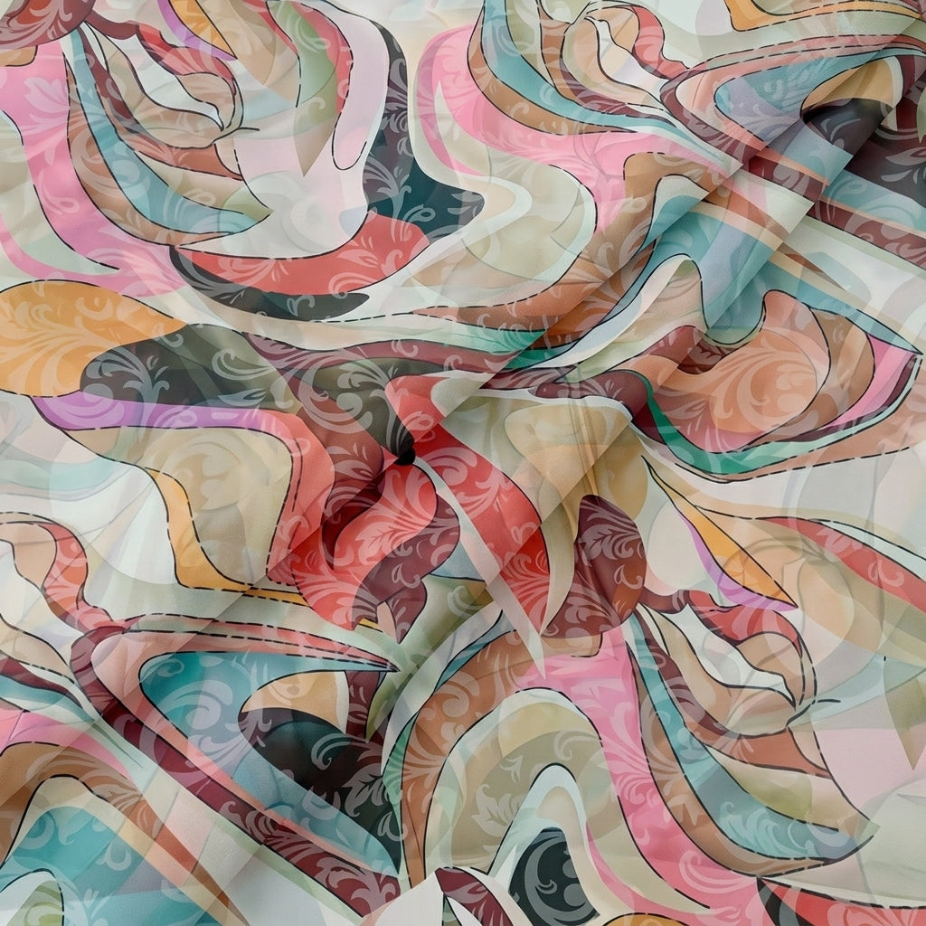 Folded Abstract Biege Abstract Organza Fabric