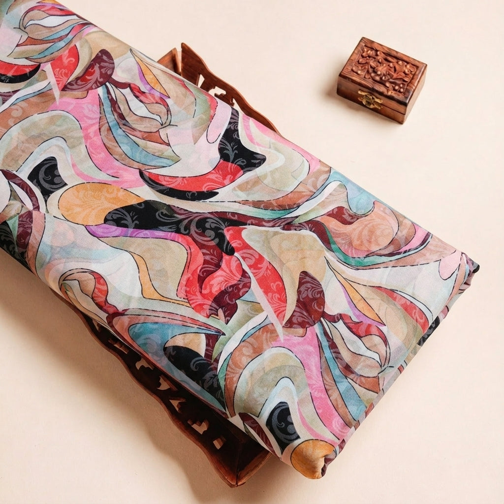 Folded Biege Abstract Organza Fabric Highlighting and Texture