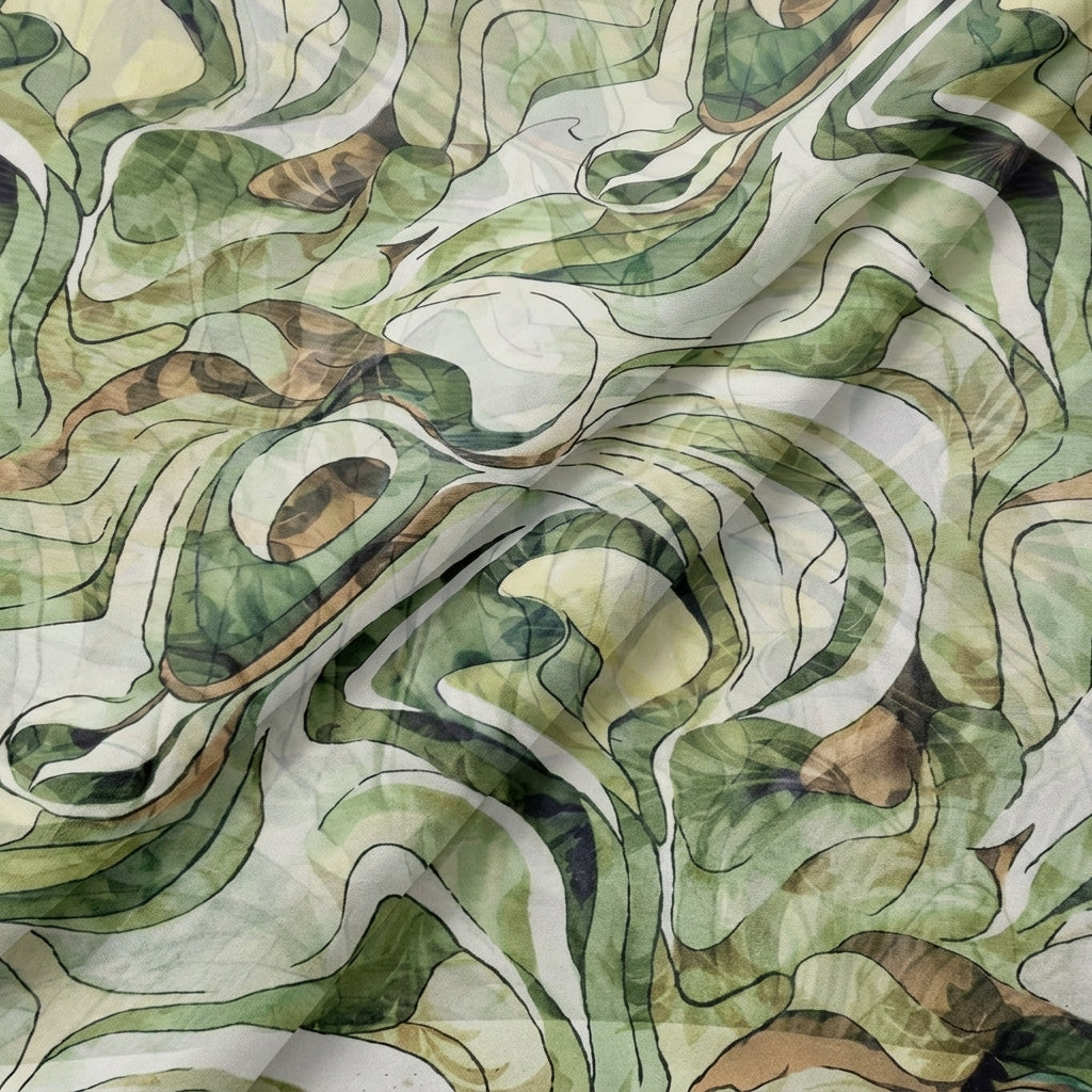 Folded Abstract Green Abstract Organza Fabric
