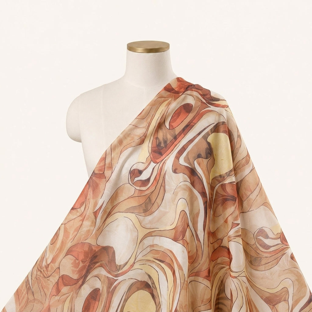 Abstract Yellow Abstract Organza Fabric Draped as a saree