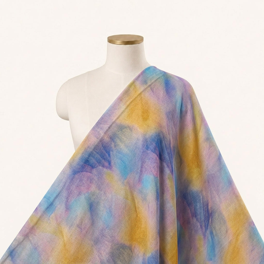 Abstract Violet Abstract Organza Fabric Draped as a saree